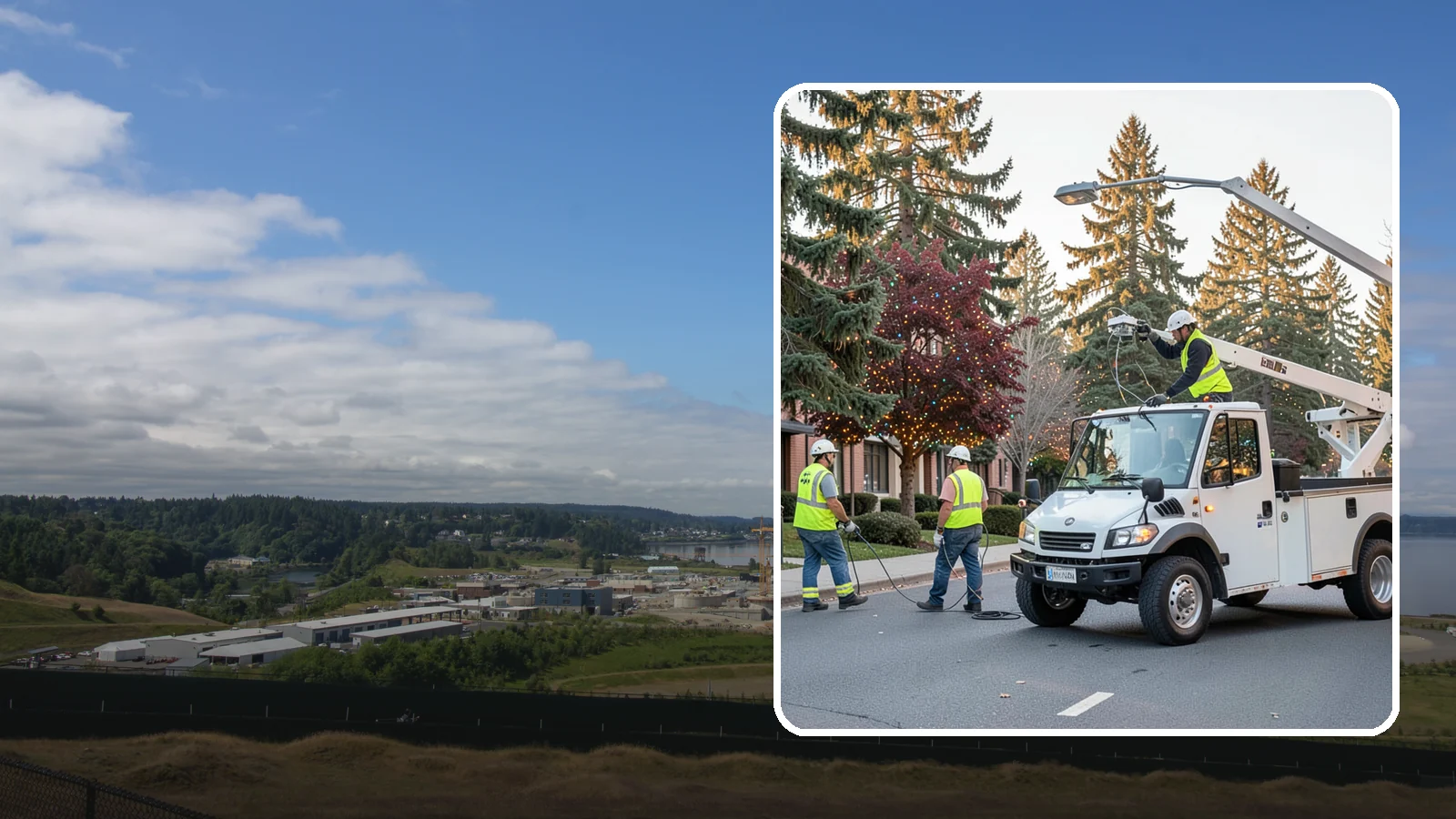 Holiday Lighting in University Place, Pierce County, WA - Seasonal installation, maintenance, and removal of civic holiday lighting for downtowns and public spaces.