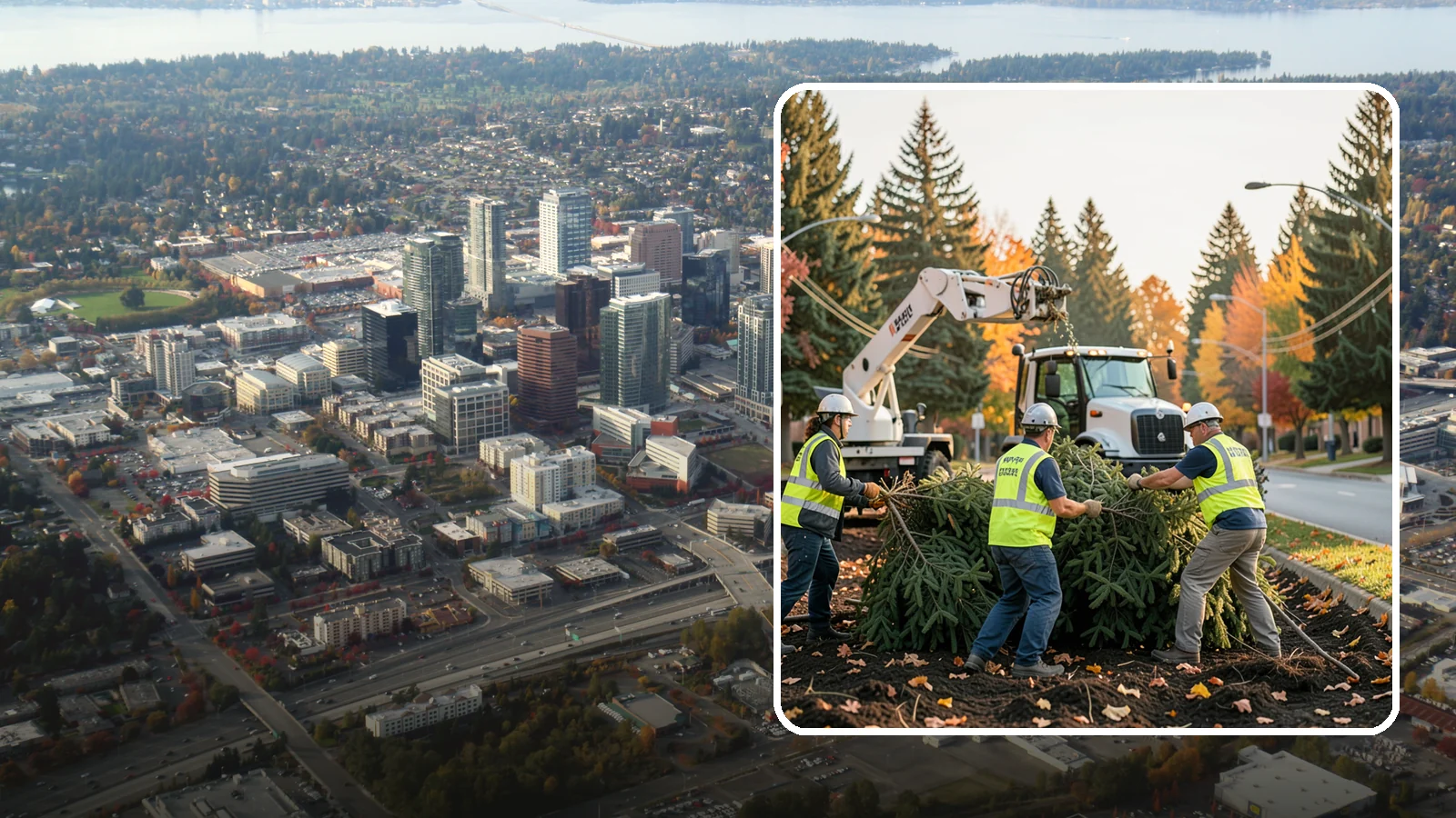 Holiday Tree Recycling in Bellevue, King County, WA - Post-holiday collection and recycling of Christmas trees into mulch or compost.