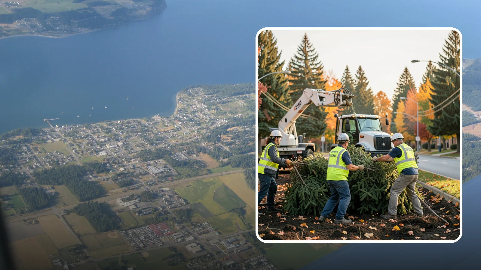 Holiday Tree Recycling in Coupeville, Island County, WA - Post-holiday collection and recycling of Christmas trees into mulch or compost.