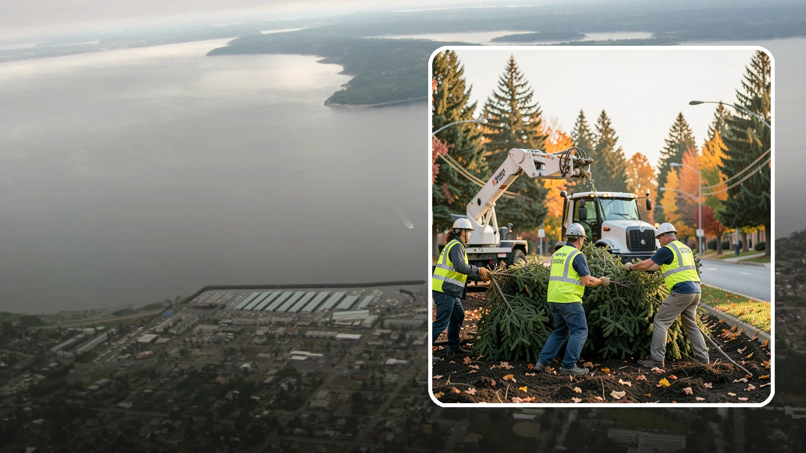 Holiday Tree Recycling in Des Moines, King County, WA - Post-holiday collection and recycling of Christmas trees into mulch or compost.