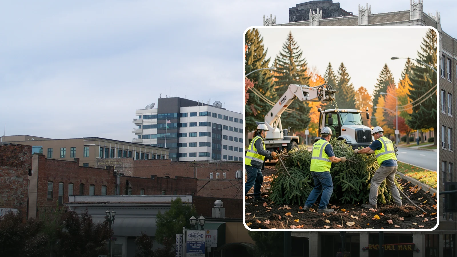 Holiday Tree Recycling in Everett, Snohomish County, WA - Post-holiday collection and recycling of Christmas trees into mulch or compost.
