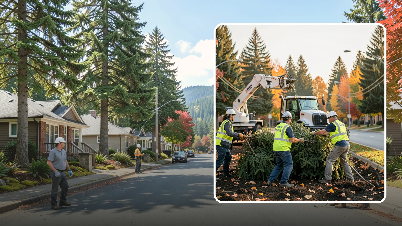 Holiday Tree Recycling in Hunts Point, King County, WA - Post-holiday collection and recycling of Christmas trees into mulch or compost.
