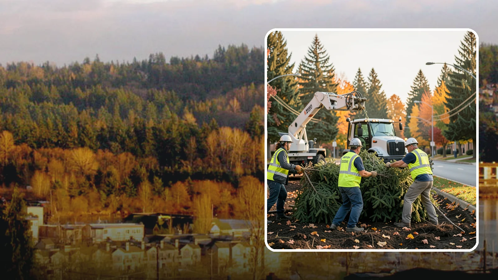 Holiday Tree Recycling in Kenmore, King County, WA - Post-holiday collection and recycling of Christmas trees into mulch or compost.