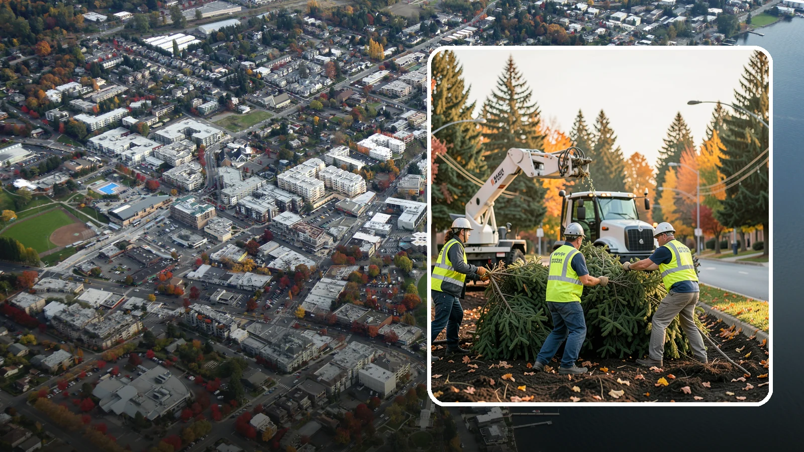 Holiday Tree Recycling in Kirkland, King County, WA - Post-holiday collection and recycling of Christmas trees into mulch or compost.