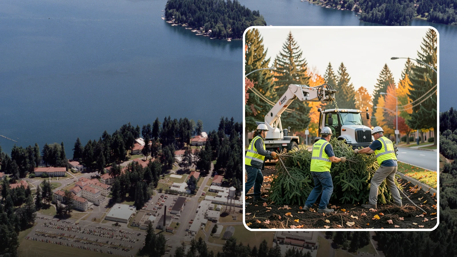 Holiday Tree Recycling in Lakewood, Pierce County, WA - Post-holiday collection and recycling of Christmas trees into mulch or compost.