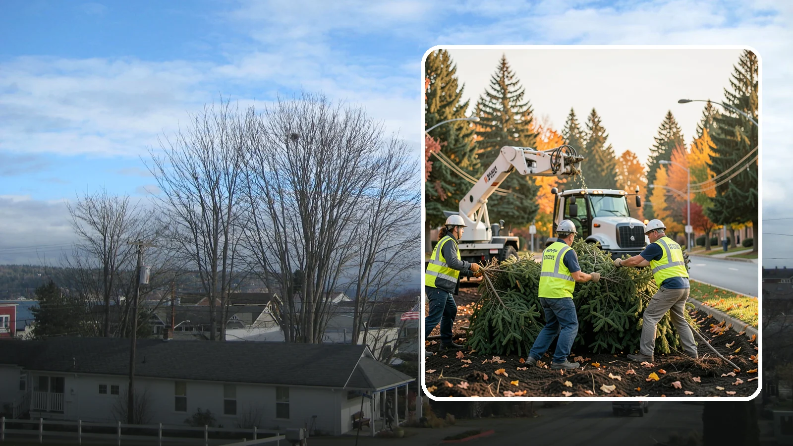 Holiday Tree Recycling in Langley, Island County, WA - Post-holiday collection and recycling of Christmas trees into mulch or compost.