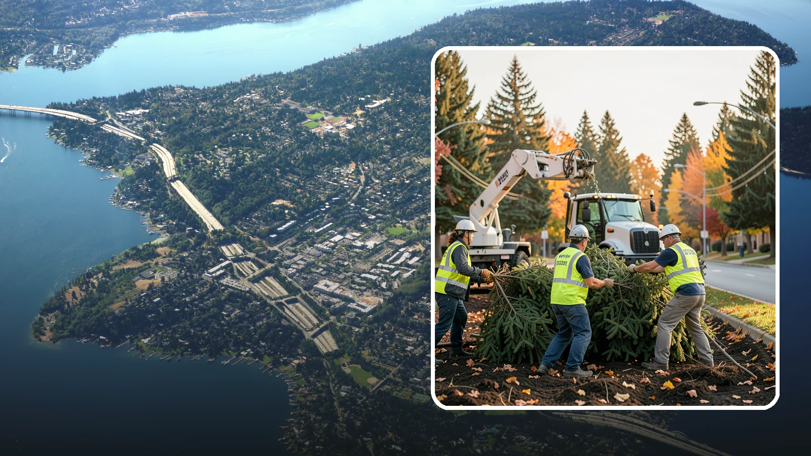 Holiday Tree Recycling in Mercer Island, King County, WA - Post-holiday collection and recycling of Christmas trees into mulch or compost.