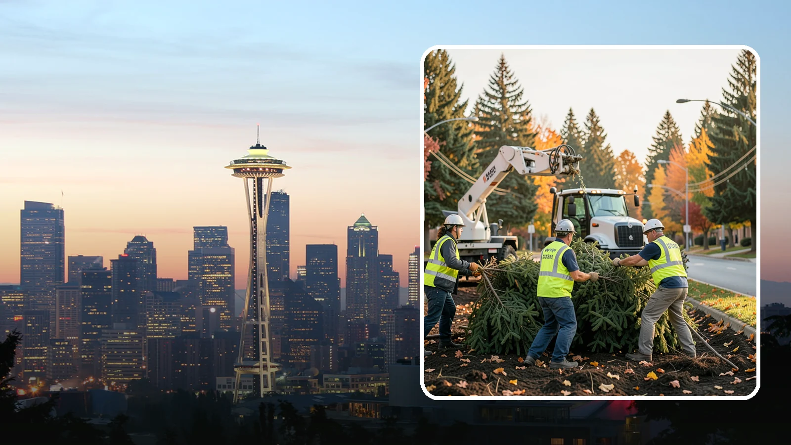 Holiday Tree Recycling in Seattle, King County, WA - Post-holiday collection and recycling of Christmas trees into mulch or compost.