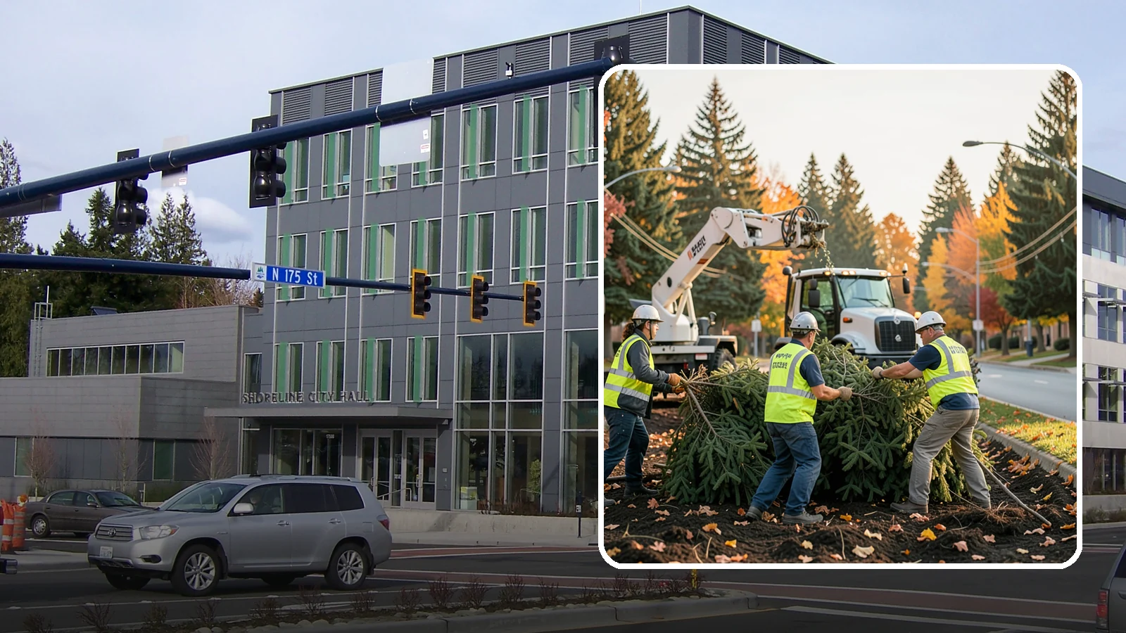 Holiday Tree Recycling in Shoreline, King County, WA - Post-holiday collection and recycling of Christmas trees into mulch or compost.
