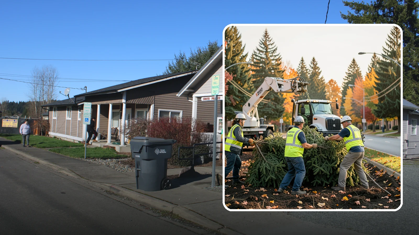 Holiday Tree Recycling in South Prairie, Pierce County, WA - Post-holiday collection and recycling of Christmas trees into mulch or compost.