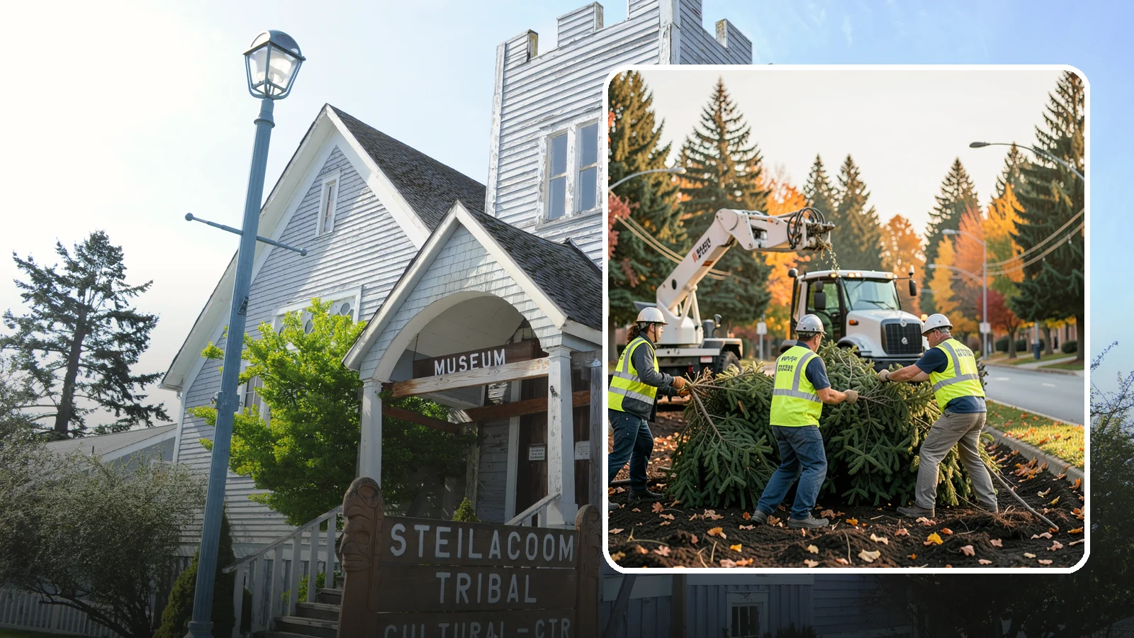Holiday Tree Recycling in Steilacoom, Pierce County, WA - Post-holiday collection and recycling of Christmas trees into mulch or compost.