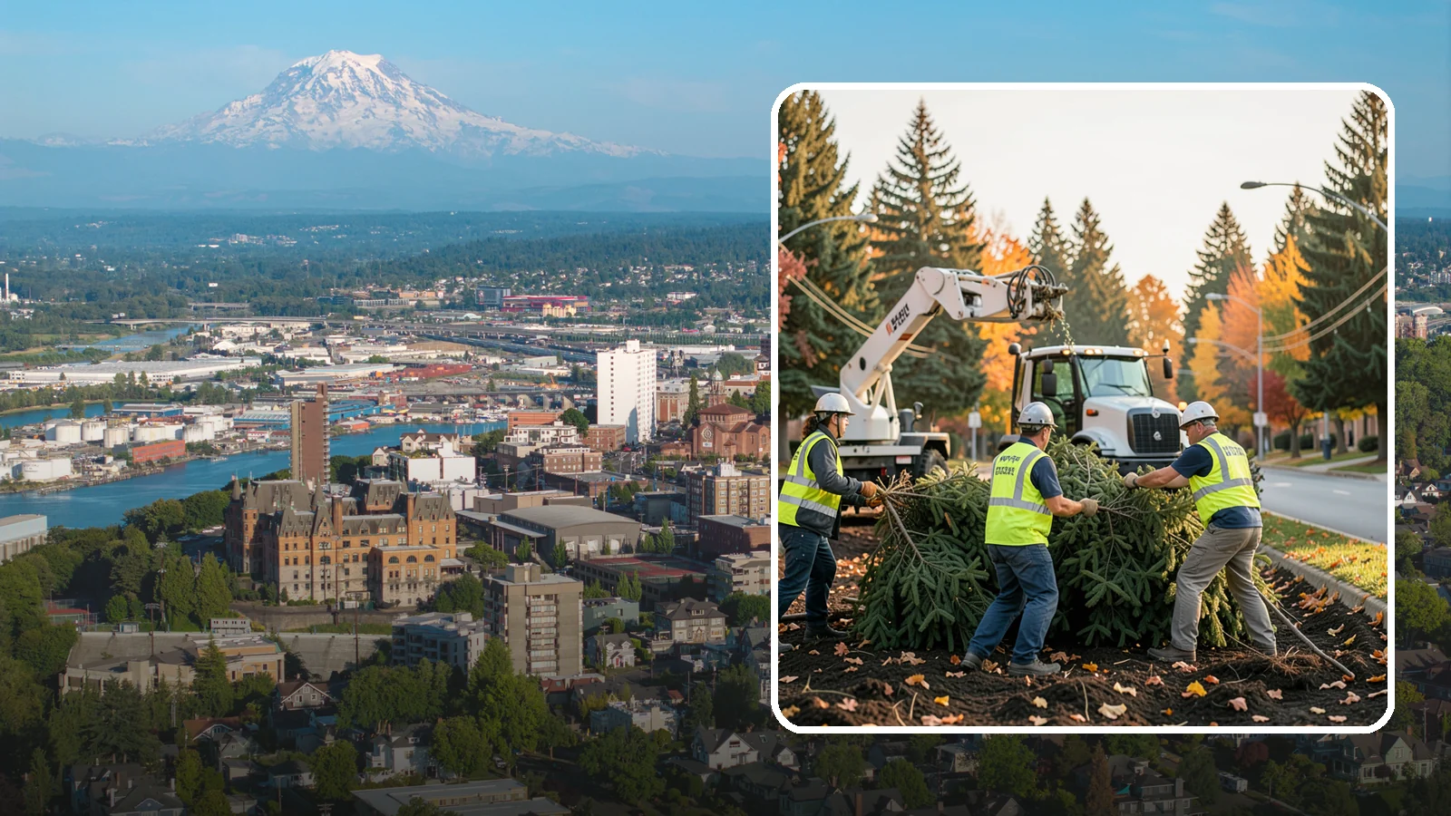 Holiday Tree Recycling in Tacoma, Pierce County, WA - Post-holiday collection and recycling of Christmas trees into mulch or compost.