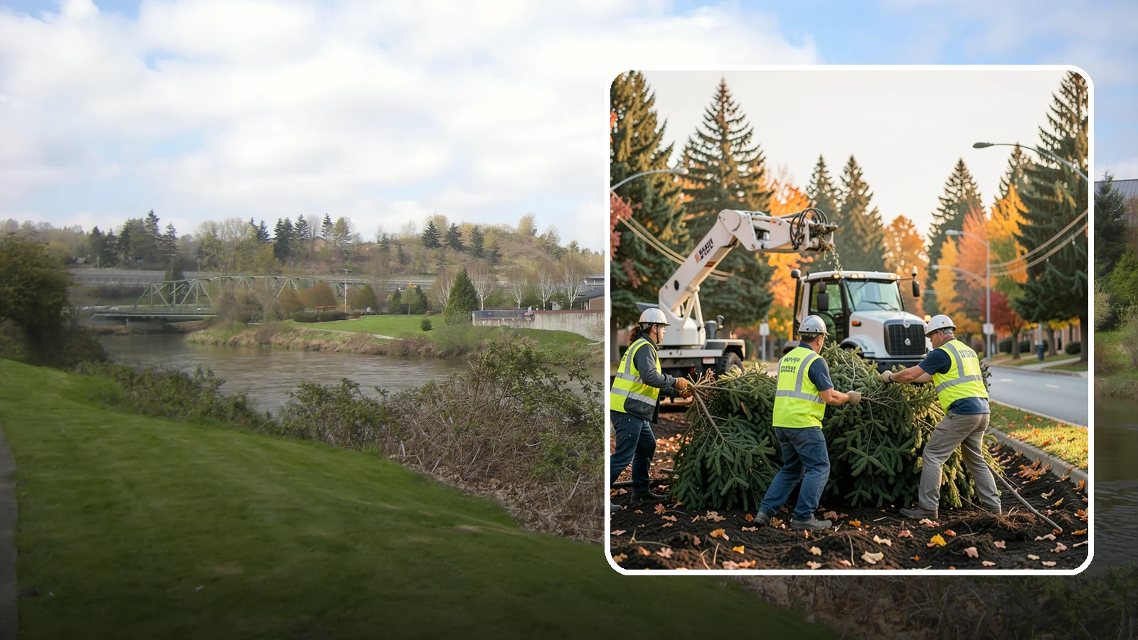 Holiday Tree Recycling in Tukwila, King County, WA - Post-holiday collection and recycling of Christmas trees into mulch or compost.