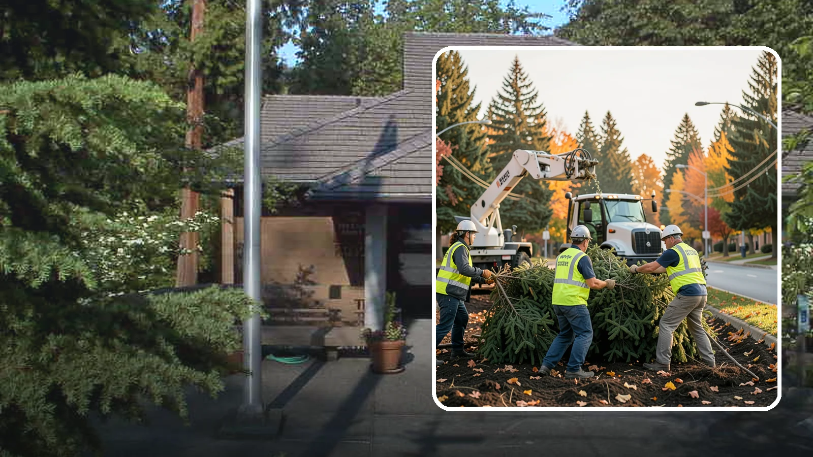Holiday Tree Recycling in Yarrow Point, King County, WA - Post-holiday collection and recycling of Christmas trees into mulch or compost.