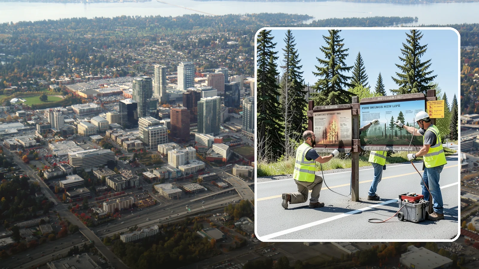 Interpretive Sign Installation in Bellevue, King County, WA - Installation of interpretive and educational signage on durable panels and frames for parks, trails, and historic sites.