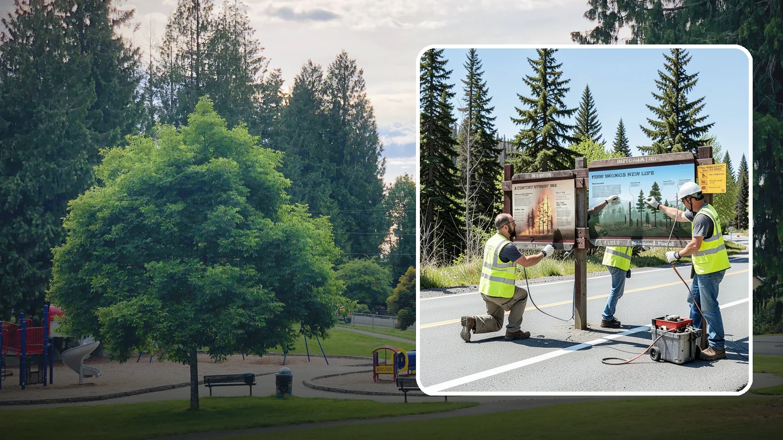 Interpretive Sign Installation in Bonney Lake, Pierce County, WA - Installation of interpretive and educational signage on durable panels and frames for parks, trails, and historic sites.