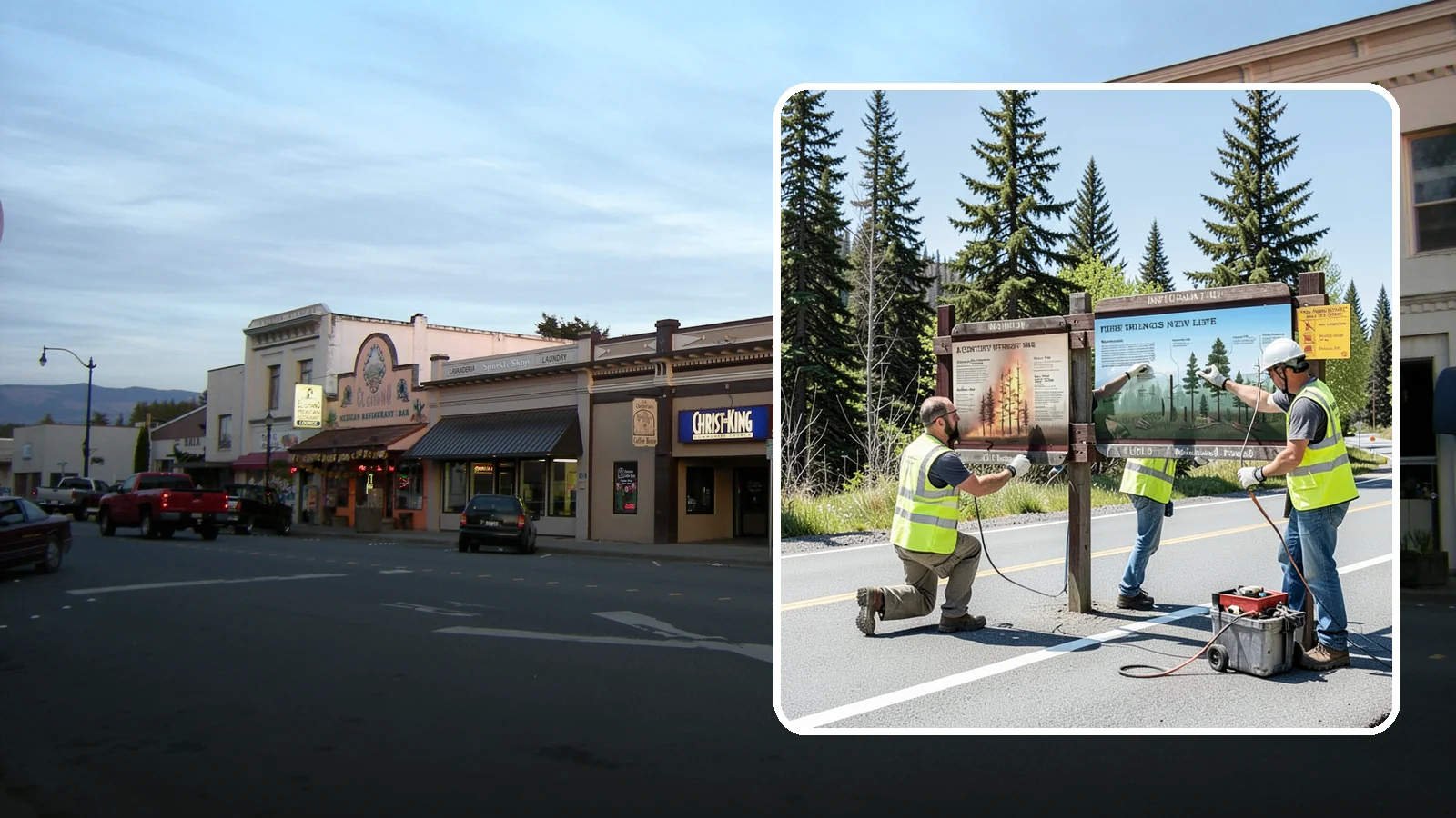 Interpretive Sign Installation in Burlington, Skagit County, WA - Installation of interpretive and educational signage on durable panels and frames for parks, trails, and historic sites.