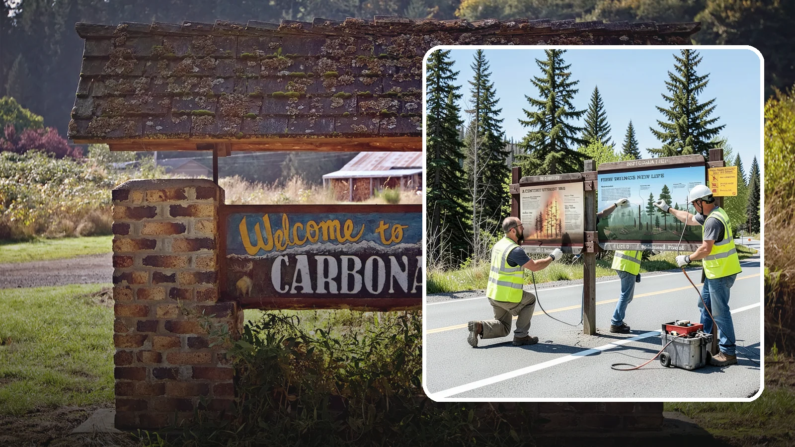 Interpretive Sign Installation in Carbonado, Pierce County, WA - Installation of interpretive and educational signage on durable panels and frames for parks, trails, and historic sites.