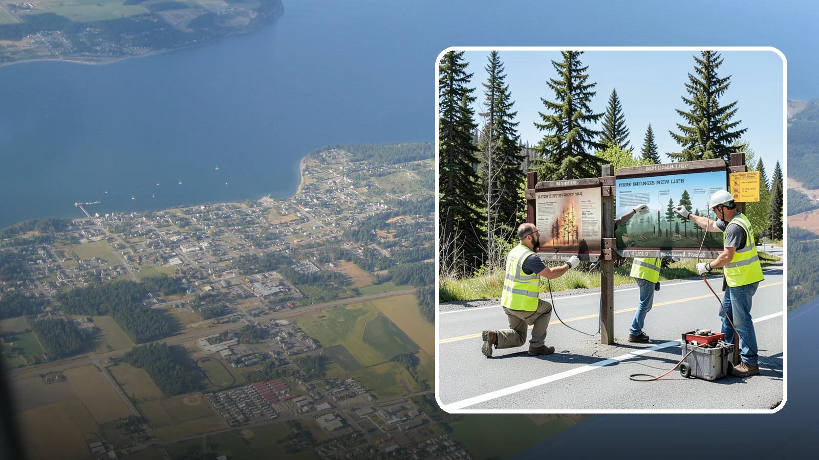 Interpretive Sign Installation in Coupeville, Island County, WA - Installation of interpretive and educational signage on durable panels and frames for parks, trails, and historic sites.