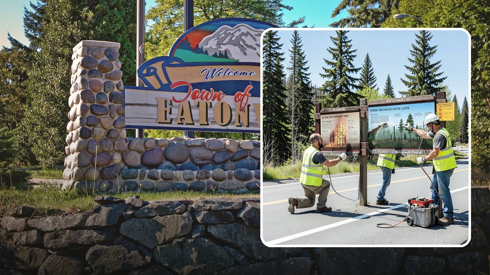 Interpretive Sign Installation in Eatonville, Pierce County, WA - Installation of interpretive and educational signage on durable panels and frames for parks, trails, and historic sites.