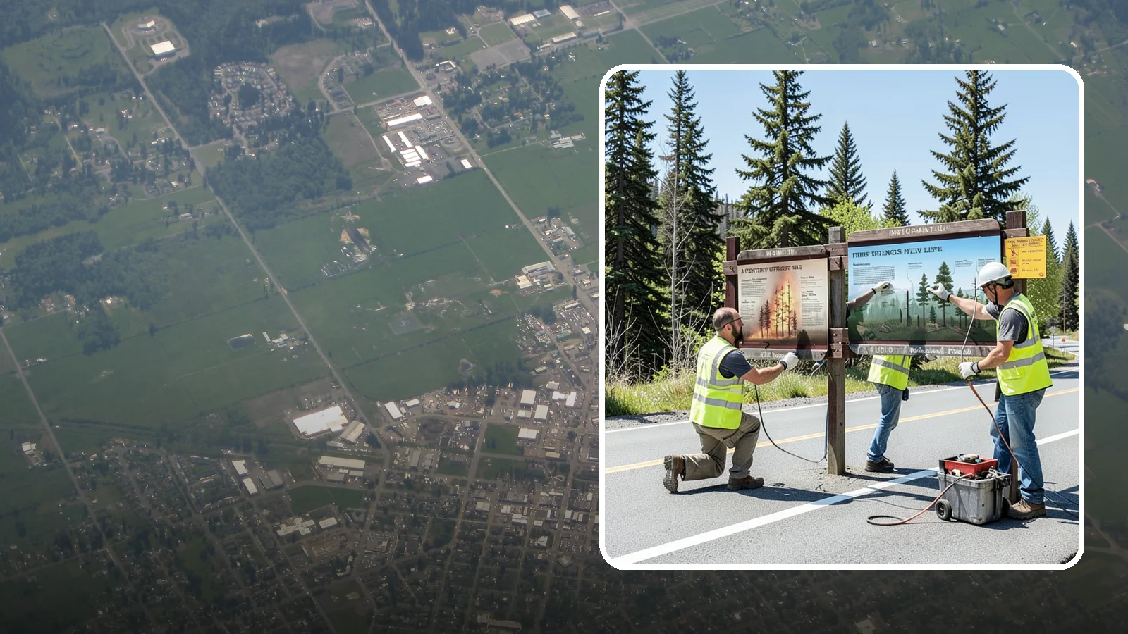 Interpretive Sign Installation in Enumclaw, King County, WA - Installation of interpretive and educational signage on durable panels and frames for parks, trails, and historic sites.
