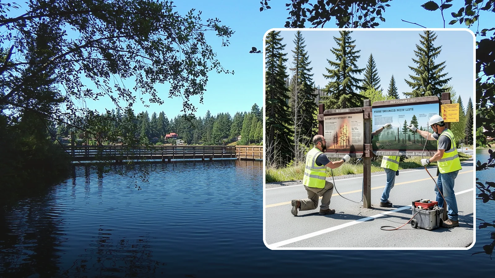 Interpretive Sign Installation in Federal Way, King County, WA - Installation of interpretive and educational signage on durable panels and frames for parks, trails, and historic sites.