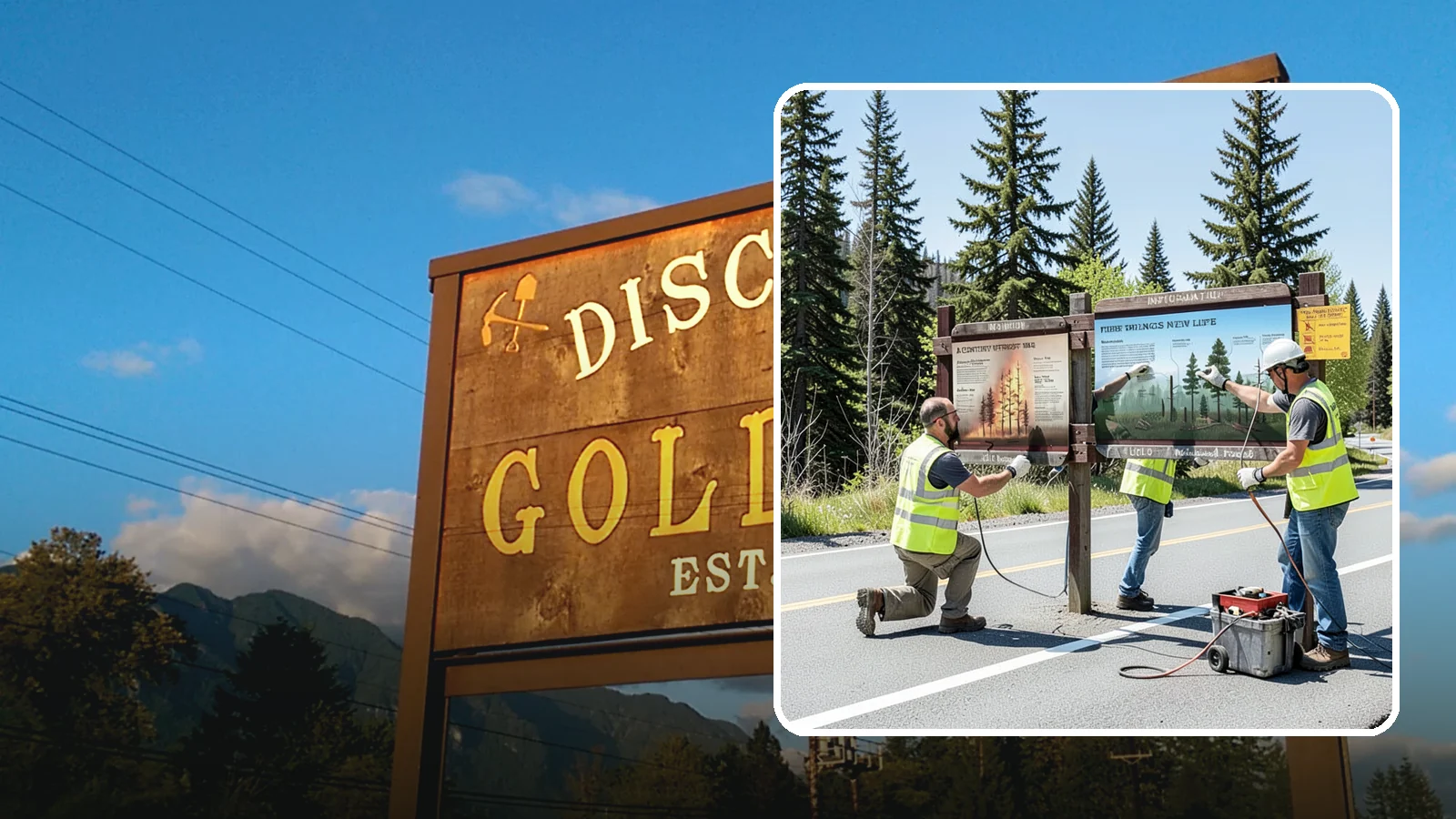 Interpretive Sign Installation in Gold Bar, Snohomish County, WA - Installation of interpretive and educational signage on durable panels and frames for parks, trails, and historic sites.