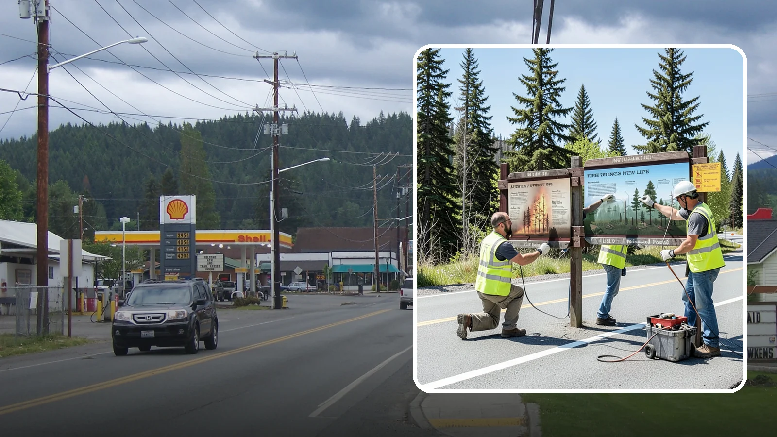 Interpretive Sign Installation in Granite Falls, Snohomish County, WA - Installation of interpretive and educational signage on durable panels and frames for parks, trails, and historic sites.