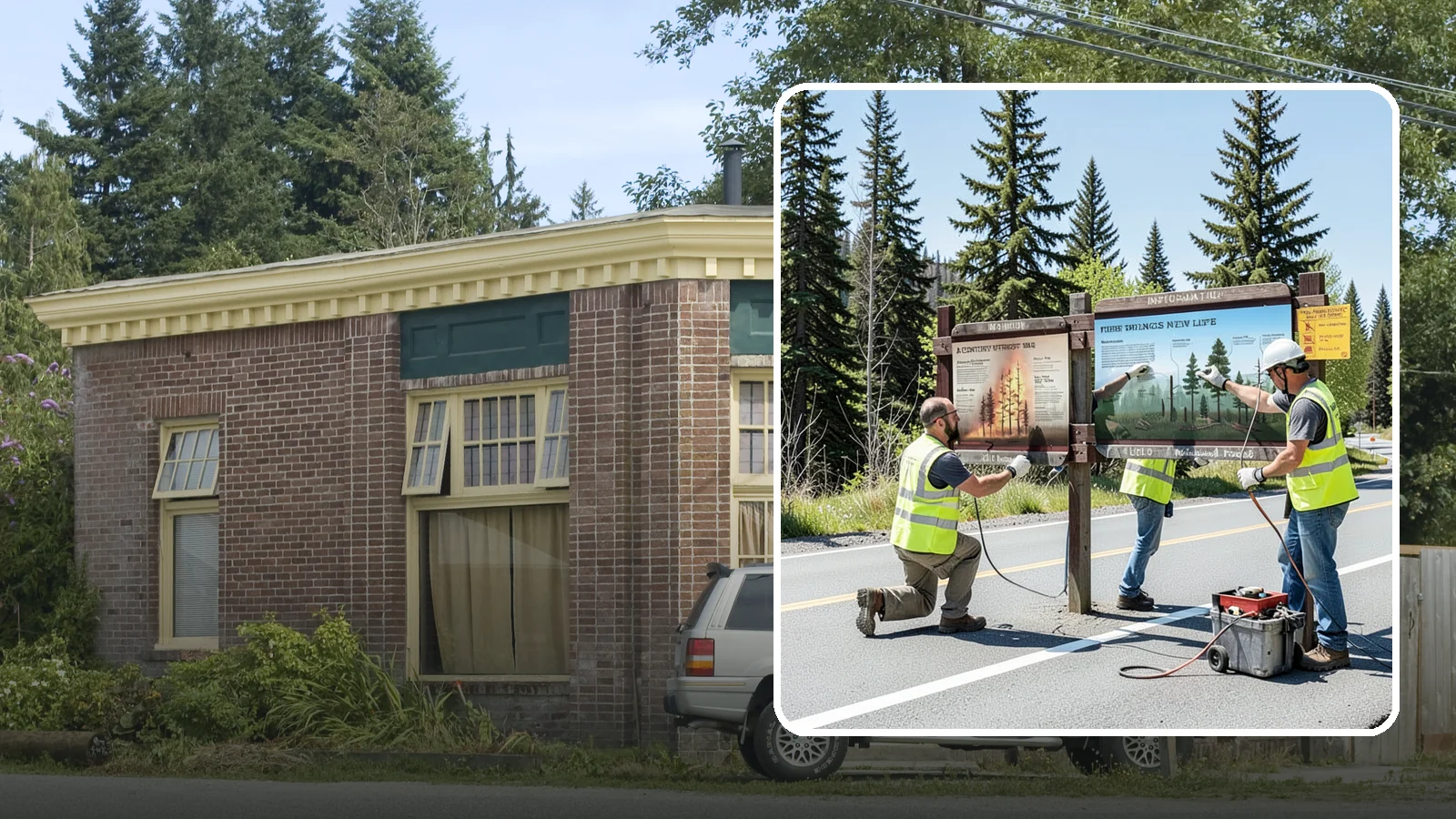 Interpretive Sign Installation in Hamilton, Skagit County, WA - Installation of interpretive and educational signage on durable panels and frames for parks, trails, and historic sites.