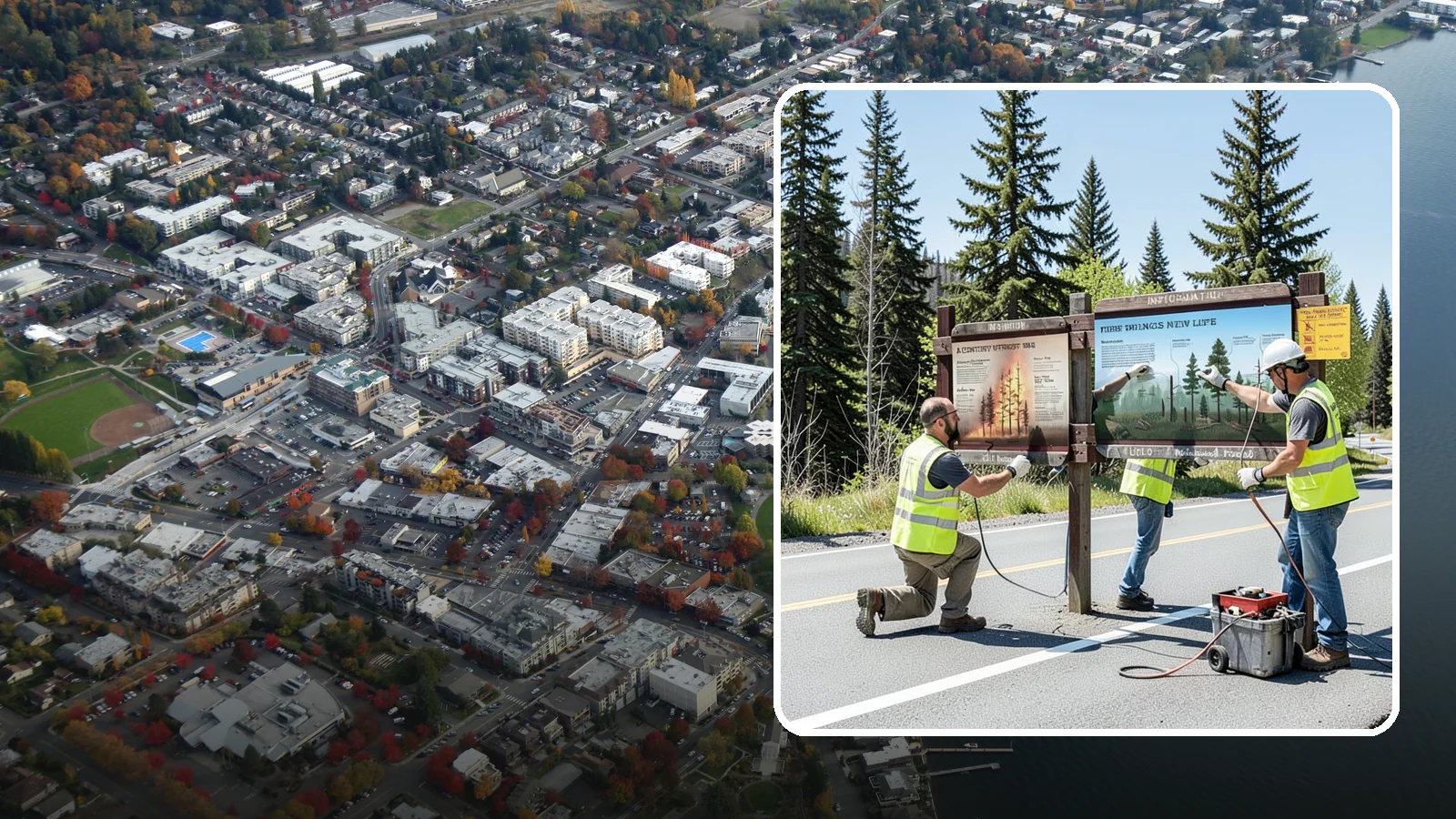 Interpretive Sign Installation in Kirkland, King County, WA - Installation of interpretive and educational signage on durable panels and frames for parks, trails, and historic sites.