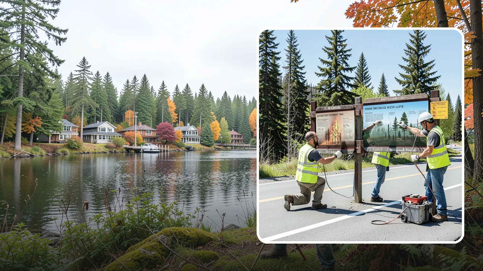 Interpretive Sign Installation in La Conner, Skagit County, WA - Installation of interpretive and educational signage on durable panels and frames for parks, trails, and historic sites.