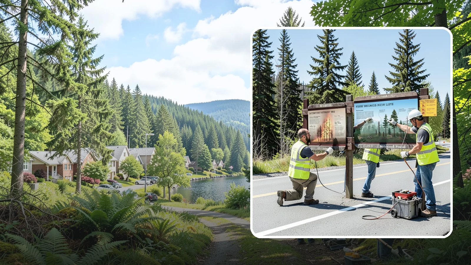 Interpretive Sign Installation in Lake Forest Park, King County, WA - Installation of interpretive and educational signage on durable panels and frames for parks, trails, and historic sites.