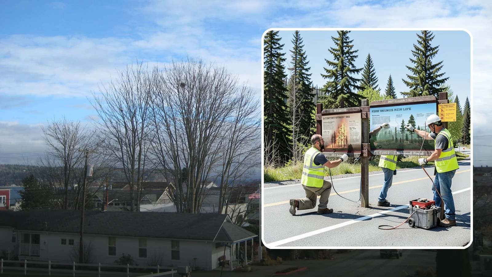 Interpretive Sign Installation in Langley, Island County, WA - Installation of interpretive and educational signage on durable panels and frames for parks, trails, and historic sites.