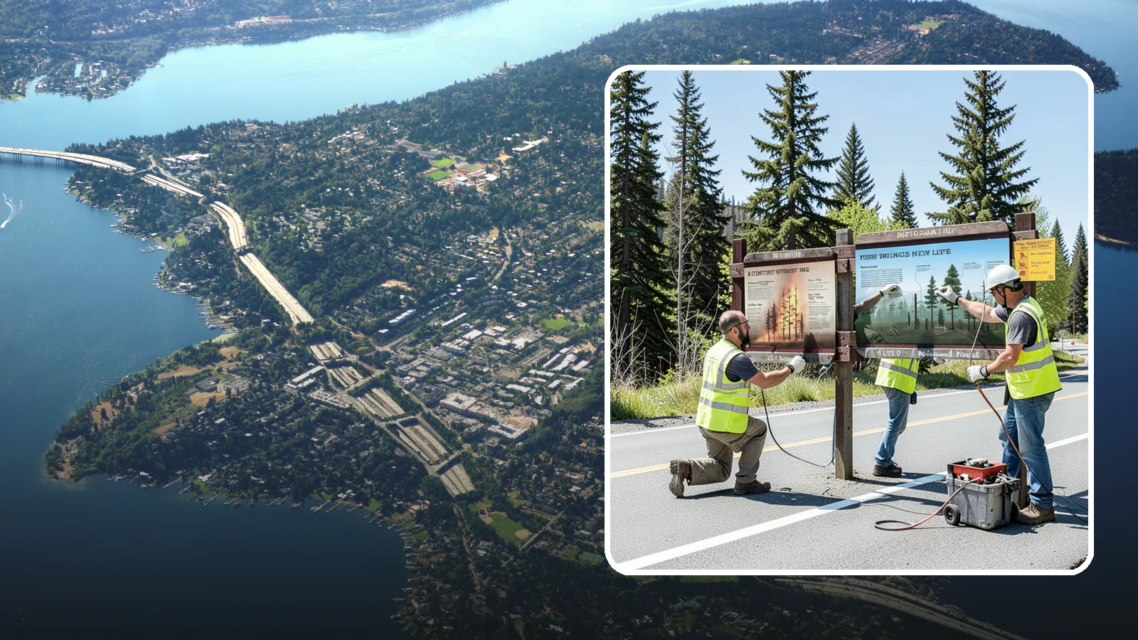 Interpretive Sign Installation in Mercer Island, King County, WA - Installation of interpretive and educational signage on durable panels and frames for parks, trails, and historic sites.