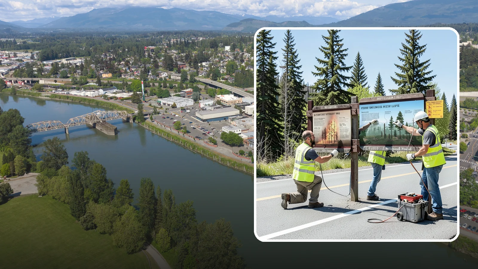 Interpretive Sign Installation in Mount Vernon, Skagit County, WA - Installation of interpretive and educational signage on durable panels and frames for parks, trails, and historic sites.