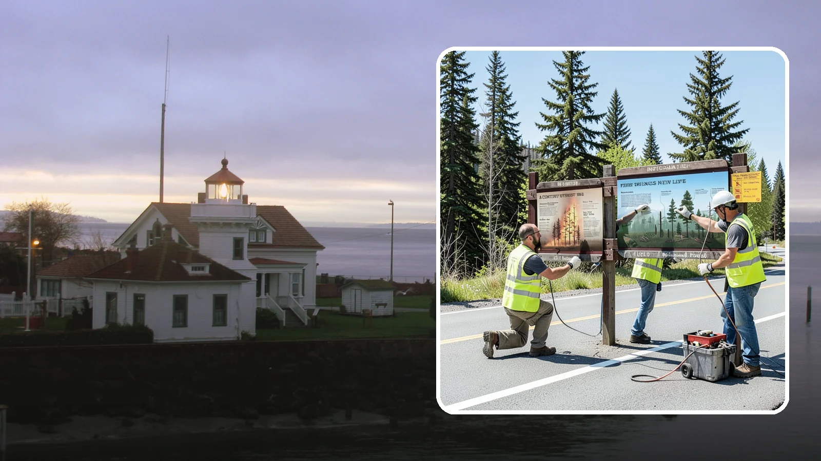 Interpretive Sign Installation in Mukilteo, Snohomish County, WA - Installation of interpretive and educational signage on durable panels and frames for parks, trails, and historic sites.