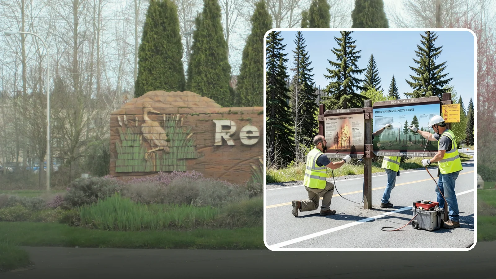Interpretive Sign Installation in Renton, King County, WA - Installation of interpretive and educational signage on durable panels and frames for parks, trails, and historic sites.