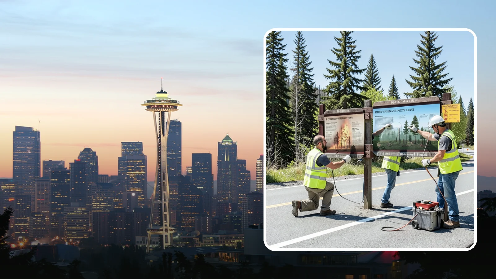Interpretive Sign Installation in Seattle, King County, WA - Installation of interpretive and educational signage on durable panels and frames for parks, trails, and historic sites.