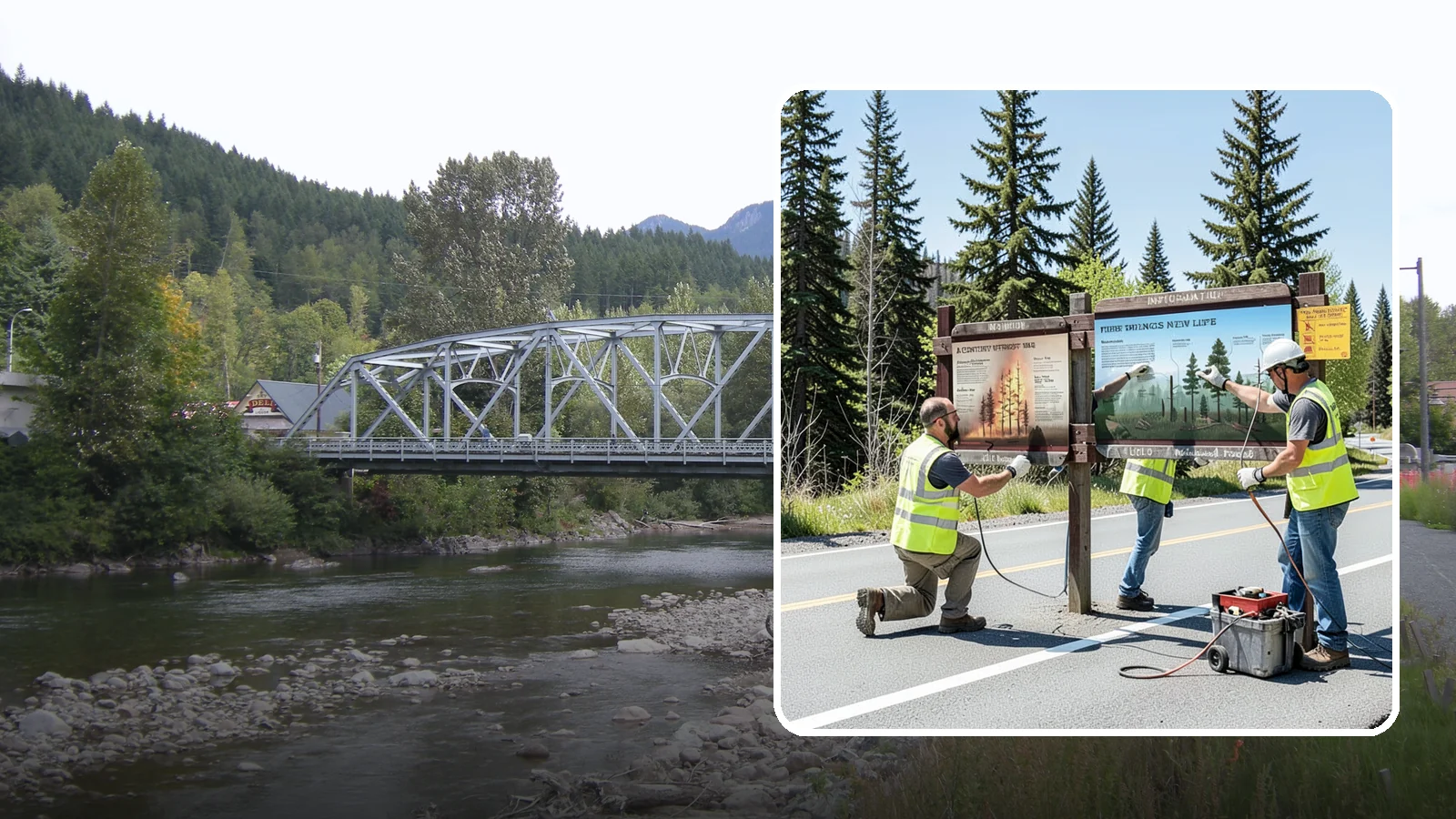 Interpretive Sign Installation in Skykomish, King County, WA - Installation of interpretive and educational signage on durable panels and frames for parks, trails, and historic sites.