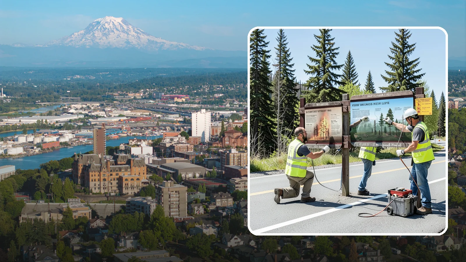 Interpretive Sign Installation in Tacoma, Pierce County, WA - Installation of interpretive and educational signage on durable panels and frames for parks, trails, and historic sites.