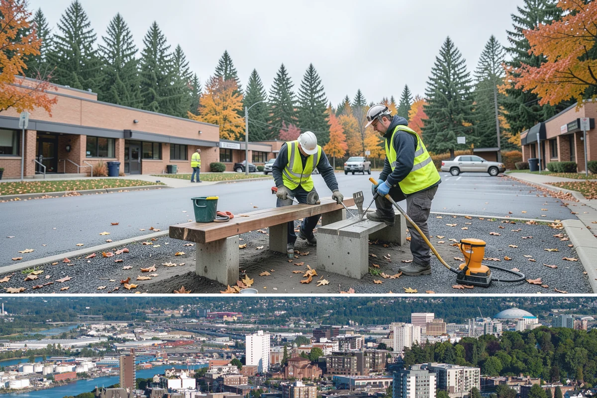 Interpretive Sign Installation in Tacoma, Pierce County, WA - Interpretive sign installation runs year-round, with footing work scheduled around drier ground conditions when possible.