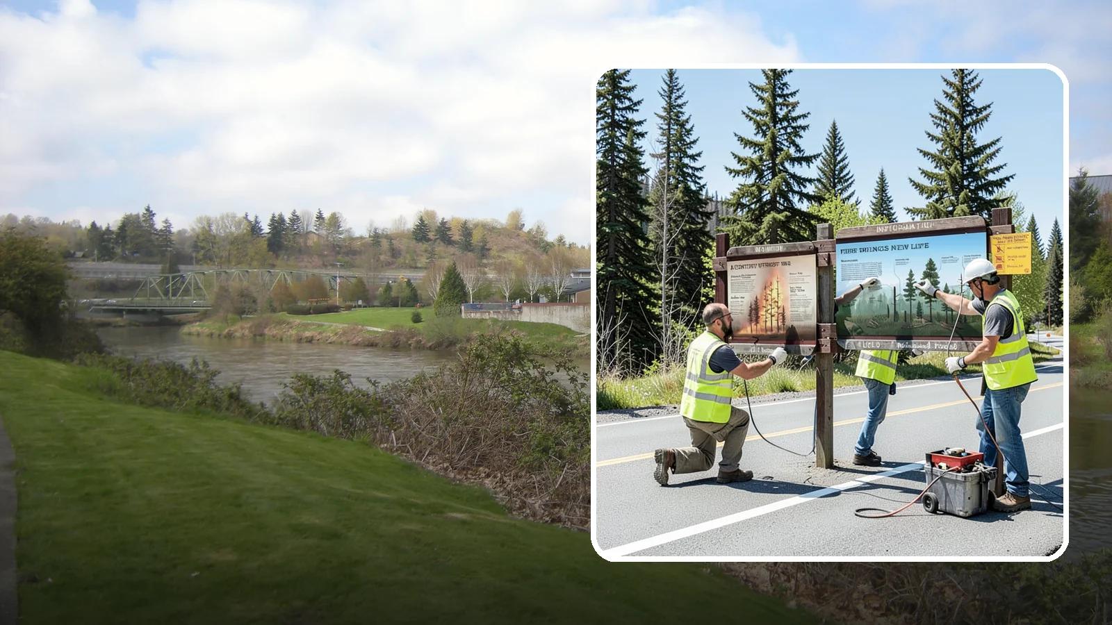 Interpretive Sign Installation in Tukwila, King County, WA - Installation of interpretive and educational signage on durable panels and frames for parks, trails, and historic sites.