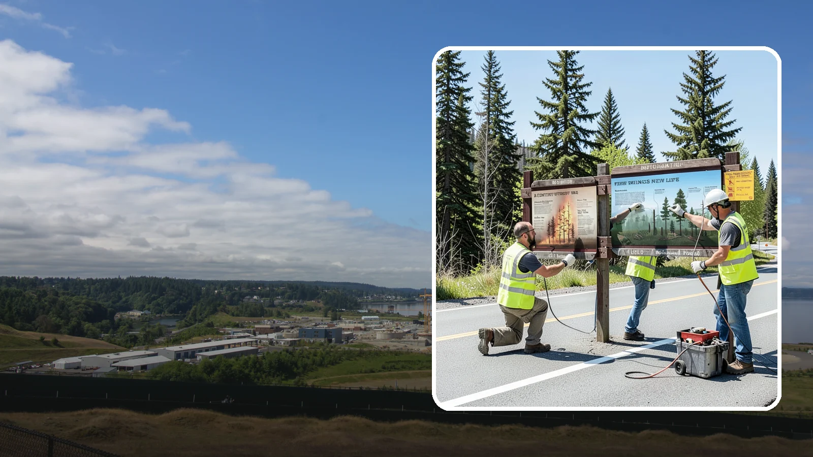 Interpretive Sign Installation in University Place, Pierce County, WA - Installation of interpretive and educational signage on durable panels and frames for parks, trails, and historic sites.