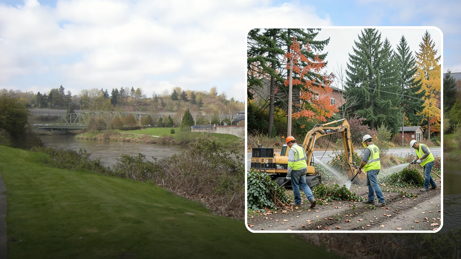 Invasive Vegetation Removal in Tukwila, King County, WA - Targeted removal and control of noxious and invasive plants such as ivy, knotweed, and blackberry from public natural areas.