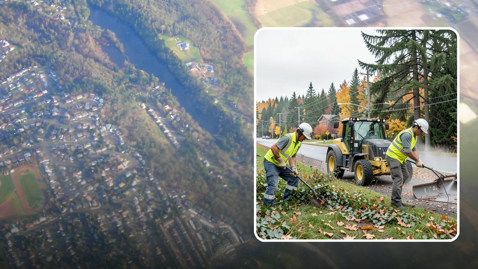 Ivy Removal in Algona, King County, WA - Removal of English ivy from tree trunks, ground beds, and structures to protect trees and public infrastructure.