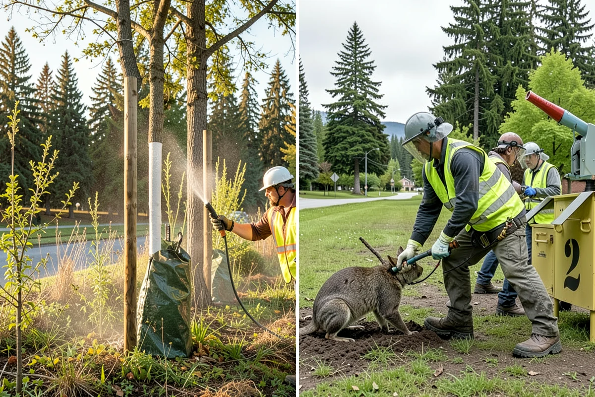 Ivy Removal in Arlington, Snohomish County, WA - Cut survival rings around tree trunks and detach climbing vines