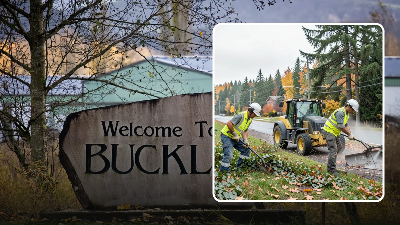 Ivy Removal in Buckley, Pierce County, WA - Removal of English ivy from tree trunks, ground beds, and structures to protect trees and public infrastructure.