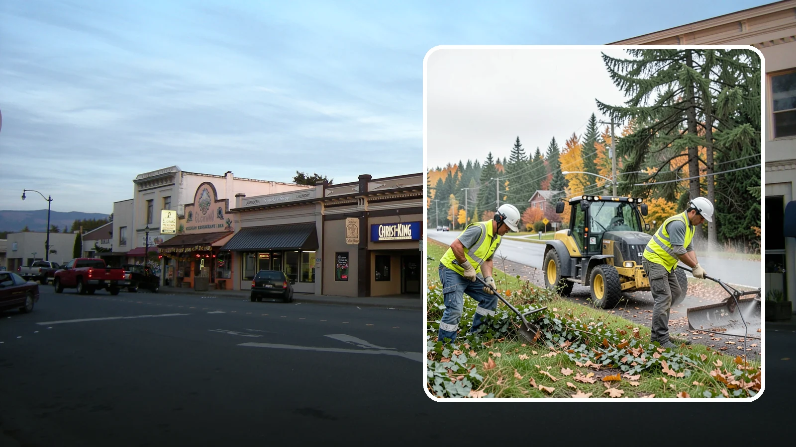 Ivy Removal in Burlington, Skagit County, WA - Removal of English ivy from tree trunks, ground beds, and structures to protect trees and public infrastructure.