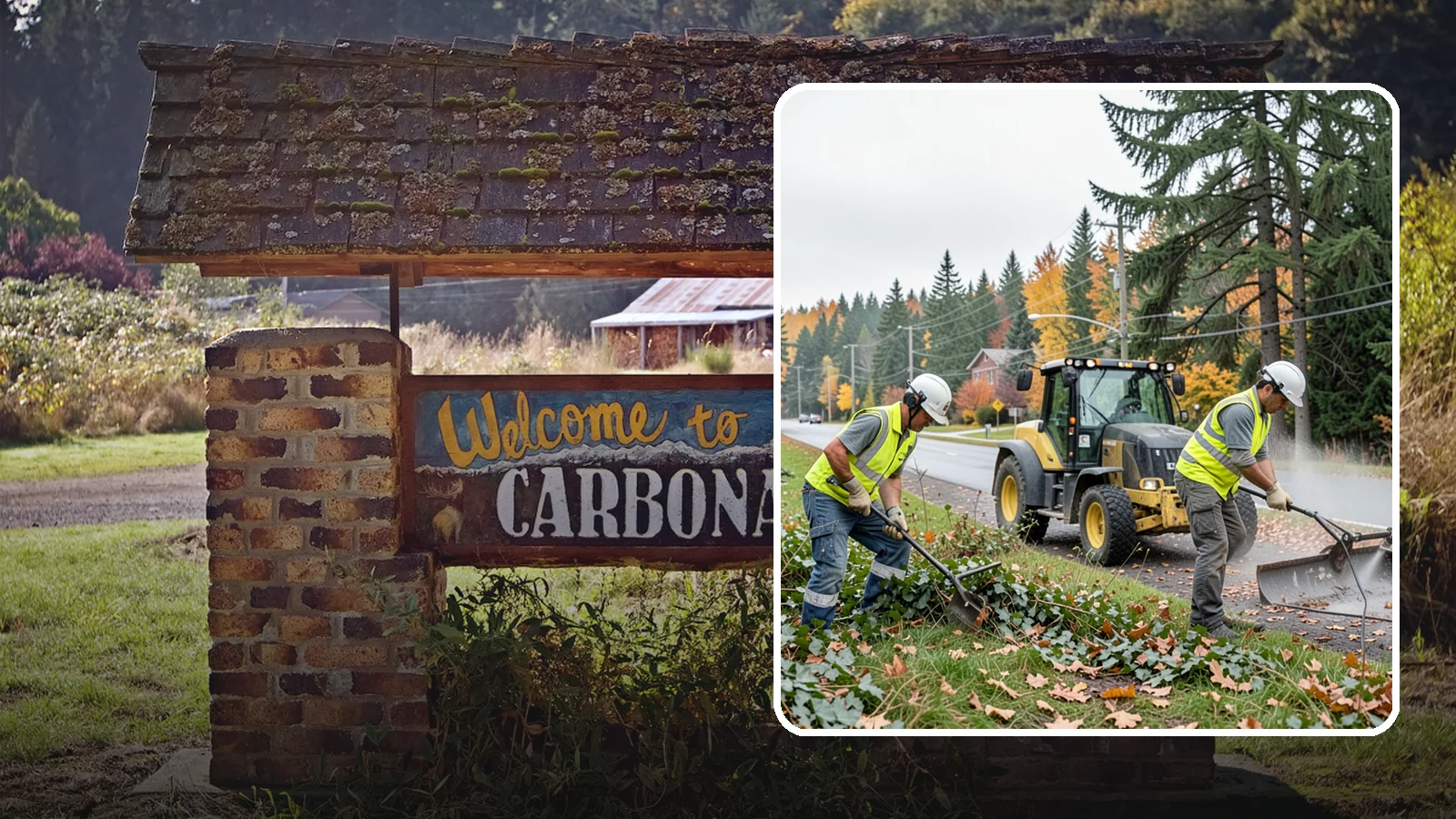 Ivy Removal in Carbonado, Pierce County, WA - Removal of English ivy from tree trunks, ground beds, and structures to protect trees and public infrastructure.