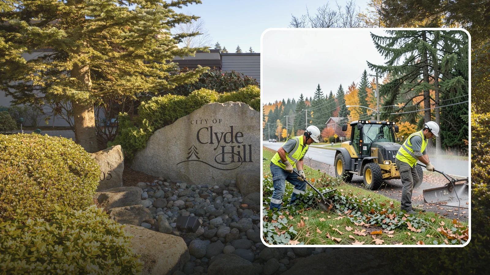 Ivy Removal in Clyde Hill, King County, WA - Removal of English ivy from tree trunks, ground beds, and structures to protect trees and public infrastructure.